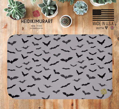 Gray and Black Flying Bats Designer Halloween Bath Mat-Made in USA-Bath Mat-Heidi Kimura Art LLC