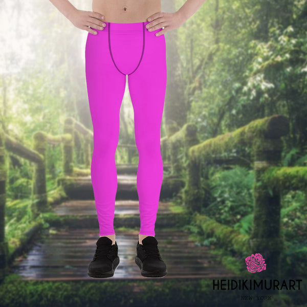 Neon Pink Meggings, Bright Cute Neon Pink Solid Color Printed Men's Running Leggings & Run Tights- Made in USA/ Europe (US Size: XS-3XL)