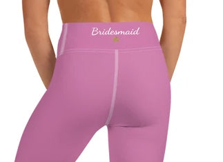 Light Pink Bridesmaid Text Print Bridal Party Yoga Capri Leggings Pants-Made in USA-Capri Yoga Pants-Heidi Kimura Art LLC
