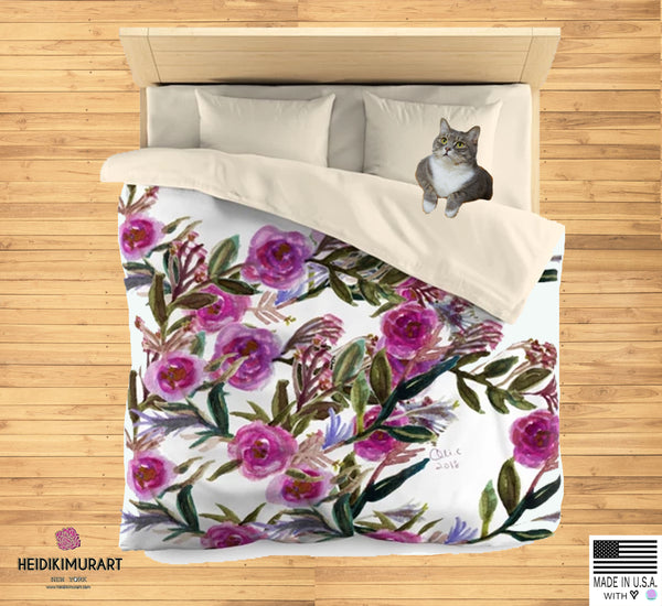 Cute Purple Rose Floral Print Soft Polyester Microfiber Duvet Cover Fashion Bedding-Duvet Cover-Heidi Kimura Art LLC