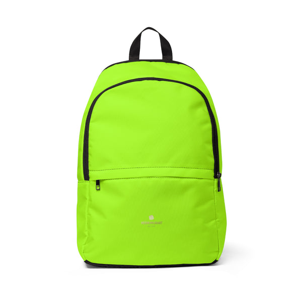 Bright Lime Green Solid Color Print Designer Unisex Fabric Backpack School Bag With Laptop Slot-Backpack-One Size-Heidi Kimura Art LLC