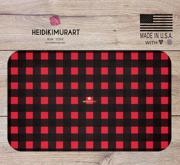 Red Buffalo Plaid Print Designer Bathroom Anti-Slip Microfiber Bath Mat-Made in USA-Bath Mat-Heidi Kimura Art LLC