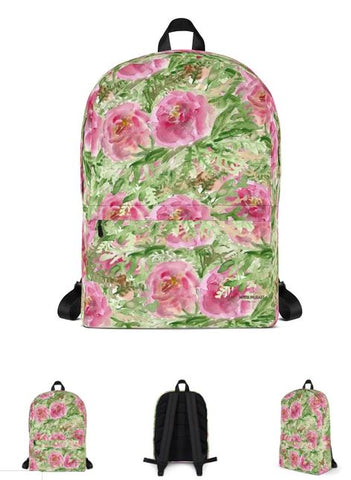 Green Pink Morning Rose Floral Designer Medium Size (Fits 15" Laptop) Backpack Bag-Backpack-Heidi Kimura Art LLC