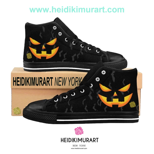 Men's Halloween Party Bats Orange Creepy Pumpkin Face Men's High-Top Sneakers-Men's High Top Sneakers-Heidi Kimura Art LLC
