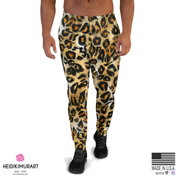 Brown Leopard Men's Joggers, Brown Leopard Animal Print Men's Designer Ultra Soft & Comfortable Casual Sweatpants, Men's Rave Party Fun Joggers, Men's Jogger Pants-Made in EU (US Size: XS-3XL)