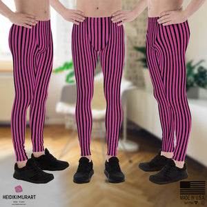 Hot Pink Striped Meggings, Hot Pink Black Stripe Print Modern Fashionable Men's Running Workout Gym Circus Carnival Festival Leggings & Run Tights Meggings Activewear- Made in USA/ Europe (US Size: XS-3XL)