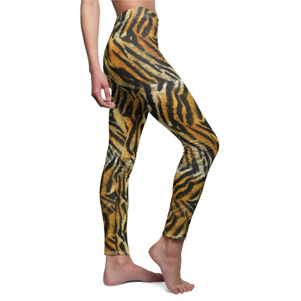 Orange Bengal Tiger Striped Animal Print Women's Casual Leggings - Made in USA-Casual Leggings-Heidi Kimura Art LLC