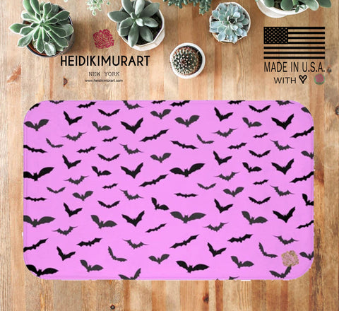 Pink and Black Flying Bats Designer Halloween Bath Mat-Made in USA-Bath Mat-Heidi Kimura Art LLC