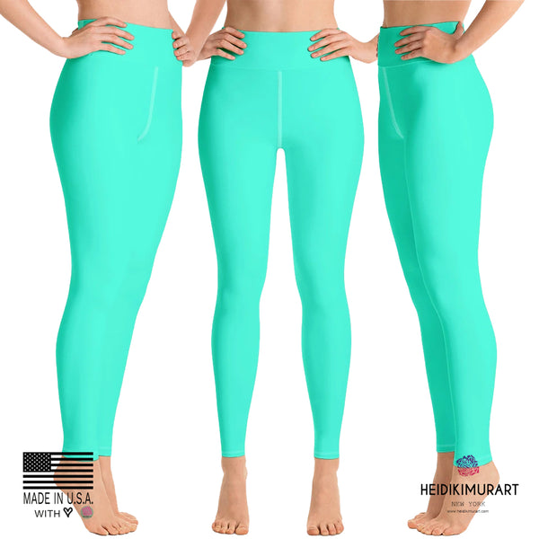 Women's Turquoise Blue Yoga Pants, Bright Solid Color Workout Tights, Made in USA/EU-Leggings-Heidi Kimura Art LLCTurquoise Blue Women's Leggings, Women's Turquoise Blue Bright Solid Color Yoga Gym Workout Tights, Long Yoga Pants Leggings Pants,Plus Size, Soft Tights - Made in USA/EU, Women's Turquoise Blue Solid Color Active Wear Fitted Leggings Sports Long Yoga & Barre Pants (US Size: XS-XL) 