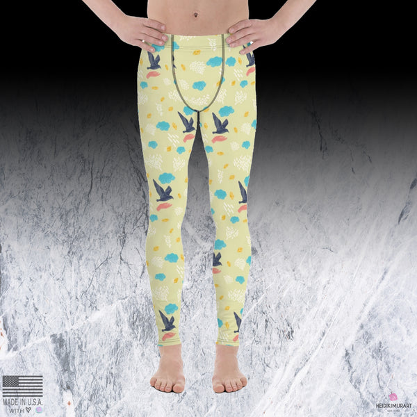 Free Flying Bird Print Men's Yoga Pants Running Tights Leggings- Made in USA/ Europe-Men's Leggings-Heidi Kimura Art LLC