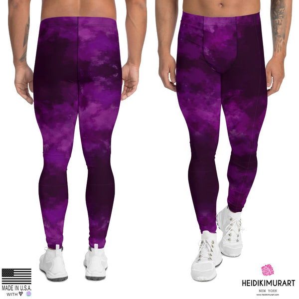Purple Abstract Men's Leggings, Tie Dye Print Men's Leggings Tights Pants - Made in USA/EU/MX (US Size: XS-3XL) Sexy Meggings Men's Workout Gym Tights Leggings, Mens Purple Leggings, Retro Purple Men's Gym Running Tights