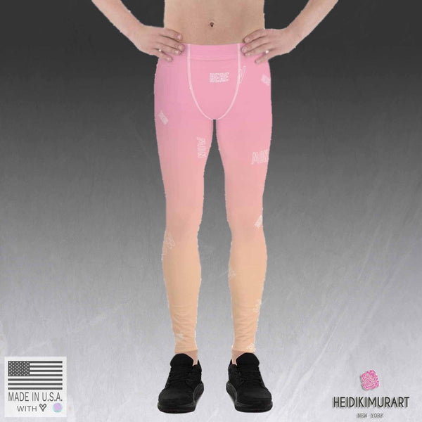 Sunset Ombre Pink Orange "Here Now" Text Meditative Print Men's Leggings Yoga Pants-Men's Leggings-Heidi Kimura Art LLC