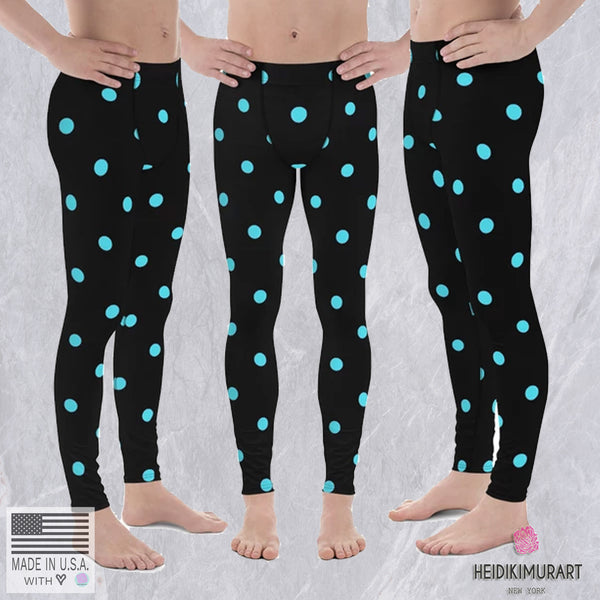 Blue Black Polka Dots Premium Best Men's Leggings Meggings Tights-Made in USA/EU-Men's Leggings-Heidi Kimura Art LLC Blue Black Polka Dots Meggings, Blue Black Polka Dots Print Sexy Meggings Men's Workout Gym Tights Leggings, Compression Pants -Made in USA/EU (US Size: XS-3XL)