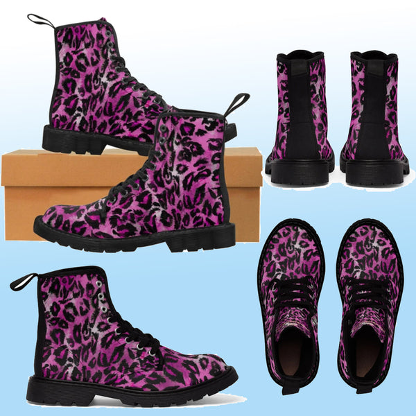 Pink Leopard Men's Boots | Best Hiking Winter Boots Laced Up Shoes For Men | Pink Leopard Animal Print Winter Boots | Leopard Mens Shoes Pink Leopard Men's Boots, Best Luxury Premium Quality Unique Animal Print Designer Men's Lace-Up Winter Boots Men's Shoes (US Size: 7-10.5) 