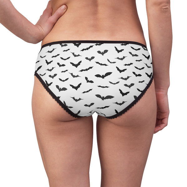 White Black Bats Print Halloween Women's Briefs Panties Underwear(US Size: XS-2XL)-Women's Underwear-Heidi Kimura Art LLC