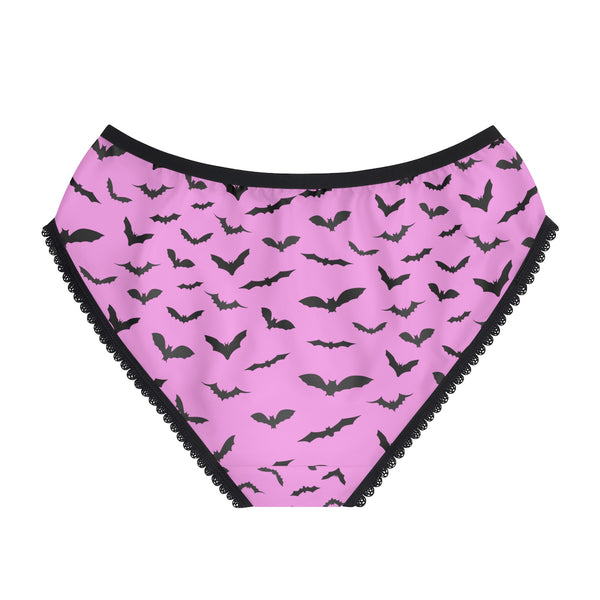 Pink Cute Black Bats Print Halloween Women's Briefs Panties Underwear-Women's Underwear-Heidi Kimura Art LLC