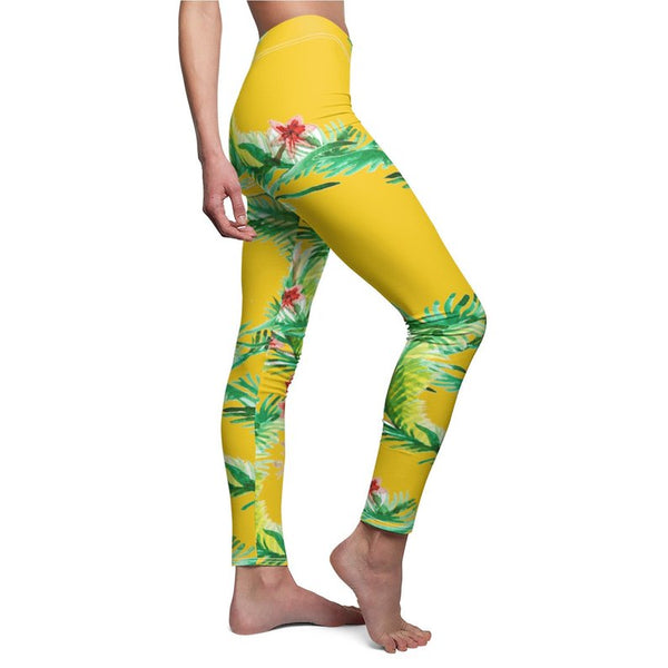 Yellow Yoga Legging, Floral Print legging, Floral print legging, Casual Leggings-Casual Leggings-Heidi Kimura Art LLC