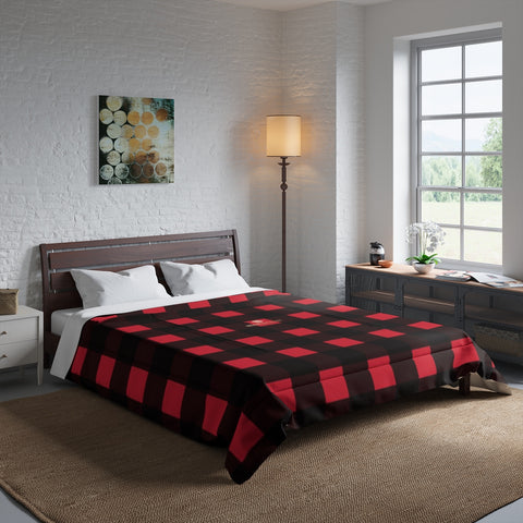 Red Buffalo Plaid Print Best Comforter For King/Queen/Full/Twin Bed - Made in USA-Comforter-Heidi Kimura Art LLC