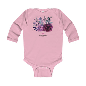 Floral Rose Print Infant Long Sleeve Bodysuit - Made in United Kingdom (Size: 6M-24M)-Kids clothes-Pink-18M-Heidi Kimura Art LLC