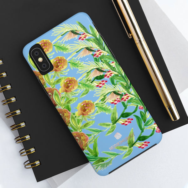 Blue Orange Floral Print Phone Case, Flower Case Mate Tough Phone Cases-Made in USA - Heidikimurart Limited 