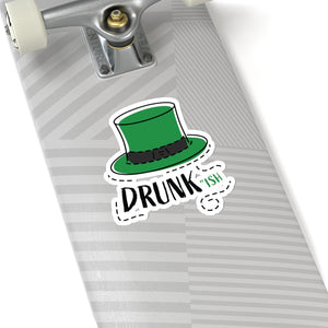 Funny Green Irish Hat Drunkish Print St. Patrick's Day Kiss-Cut Stickers- Made in USA-Kiss-Cut Stickers-6x6"-White-Heidi Kimura Art LLC