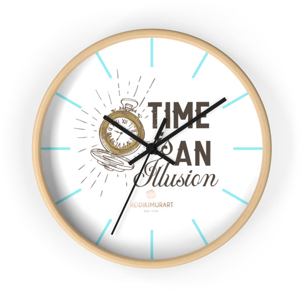 Large 10 inch Diameter Wall Clock w/"Time Is An Illusion" Inspirational Quote - Made in USA-Wall Clock-10 in-Wooden-Black-Heidi Kimura Art LLC