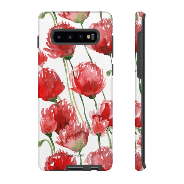 Red Poppy Floral Phone Case, Designer Flower Print iPhone Samsung Tough Phone Cases - Heidikimurart Limited 
