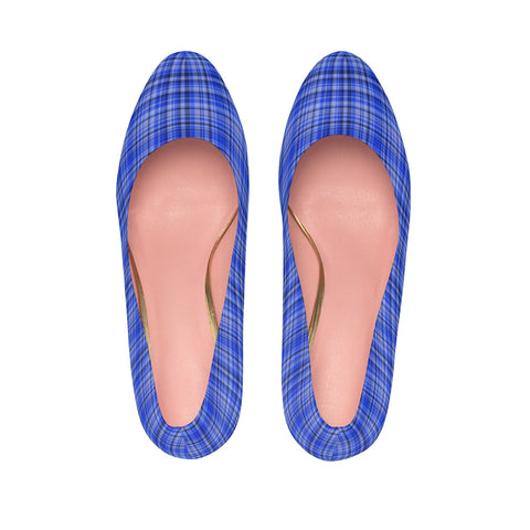 Scottish Blue Tartan Plaid Print Women's Platform Heels Stiletto Pumps (US Size: 5-11)-4 inch Heels-US 7-Heidi Kimura Art LLC