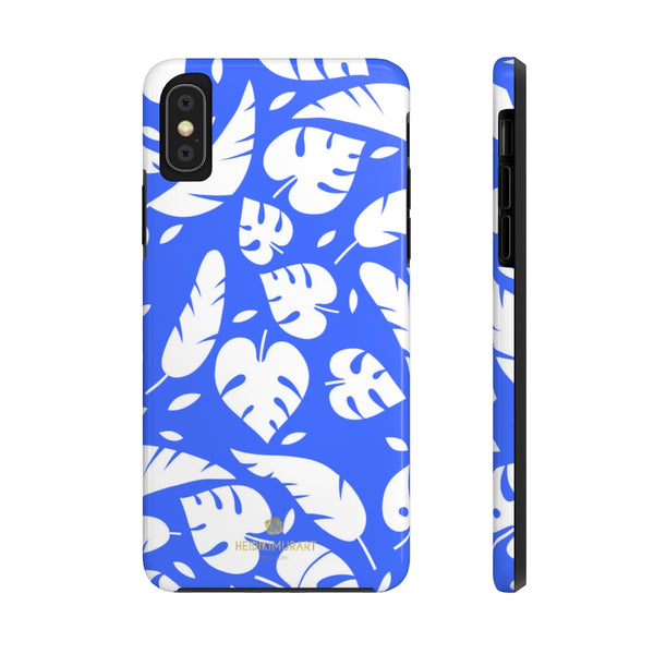 Blue White Modern Tropical Leaf Print Designer Case Mate Tough Phone Case-Made in USA - Heidikimurart Limited 