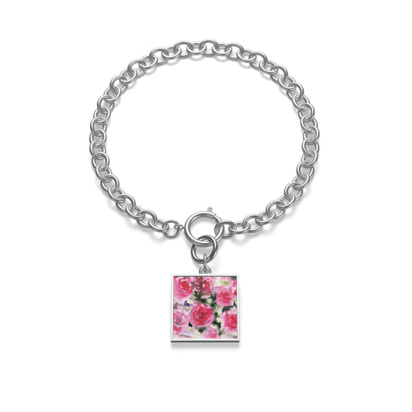 Singing Rose Floral Pink Chunky Chain Fashion Yoga Bracelet - Made in USA-Bracelet-Silver-indigotile-Heidi Kimura Art LLC