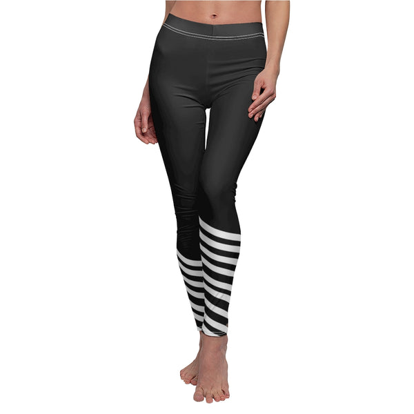 Black Striped Women's Casual Leggings-All Over Prints-Printify-Heidi Kimura Art LLC