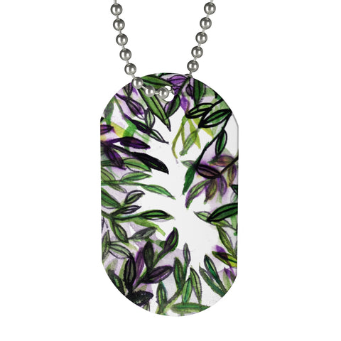 Long Lasting Tropical Leaves Print Dog Tag Necklace Pet Accessories - Made in USA-Dog Tag-Heidi Kimura Art LLC