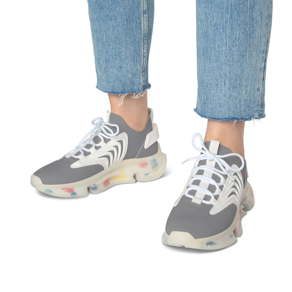 Women's Gray Color Mesh Sneakers, Best Solid Grey Color Mesh Breathable Sneakers For Women (US Size: 5.5-12)