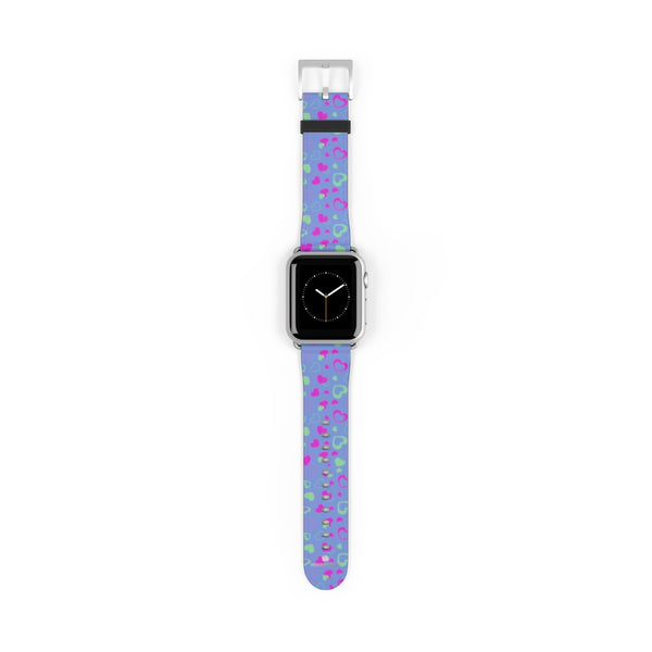 Light Violet Purple Pink Hearts 38mm/42mm Watch Band For Apple Watch- Made in USA-Watch Band-38 mm-Silver Matte-Heidi Kimura Art LLC