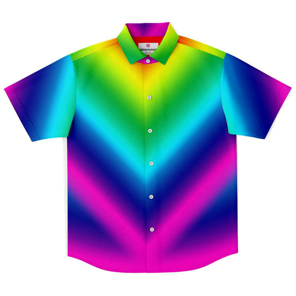 Rainbow Ombre Men's T-Shirt, Short Sleeve Button Down Shirt-Short Sleeve Button Down Shirt - AOP-Subliminator-XS-Heidi Kimura Art LLC