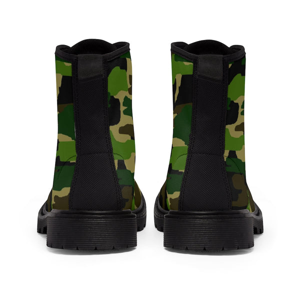 Green Camo Print Women's Boots, Green Brown Army Military Camouflage Fashion Gifts, Combat Boots, Designer Women's Winter Lace-up Toe Cap Hiking Boots Shoes For Women (US Size 6.5-11)
