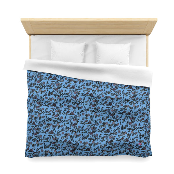 Blue Floral Microfiber Duvet Cover