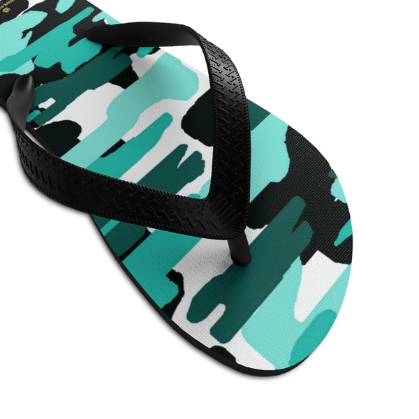 Camouflage Teal Blue White Camo Military Print Unisex Flip-Flops Sandals- Made in USA-Flip-Flops-Heidi Kimura Art LLC
