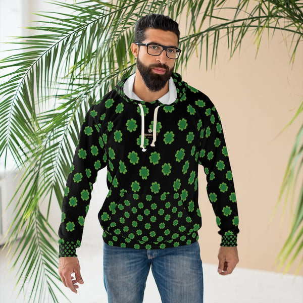 Black Green Clover St. Patrick's Day Unisex Men's or Women's Pullover Hoodie- Made in USA-Unisex Hoodie-Heidi Kimura Art LLC