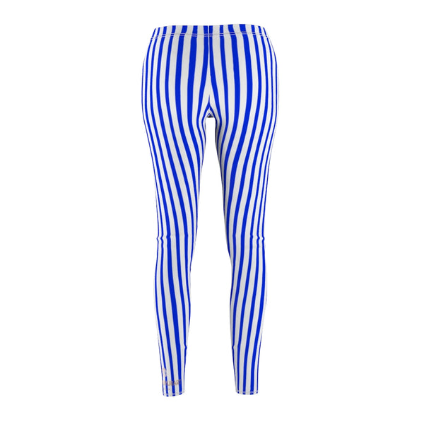 Blue Striped Women's Casual Leggings-All Over Prints-Printify-Heidi Kimura Art LLC