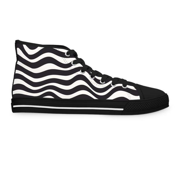 Black White Wavy Ladies' High Tops, Best Women's High Top Sneakers