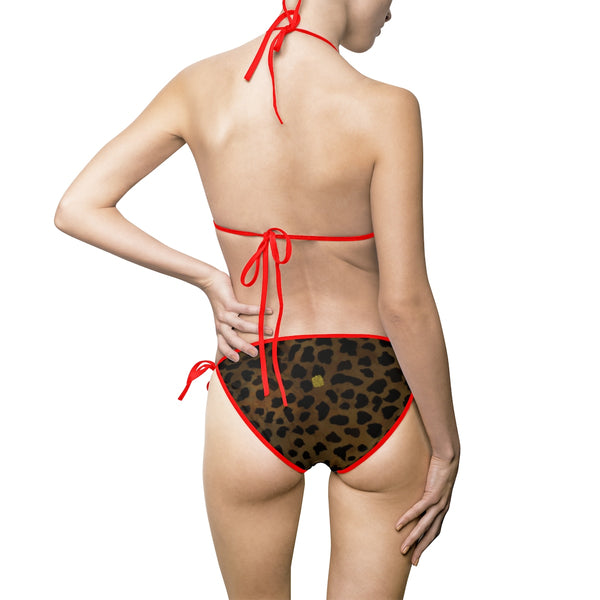 Brown Leopard Bikini, 2-Piece Top and Bottom Animal Print Women's Bikini Swimsuit-Bikini-Heidi Kimura Art LLC