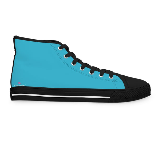 Blue Color Ladies' High Tops, Solid Color Best Women's High Top Sneakers Canvas Tennis Shoes