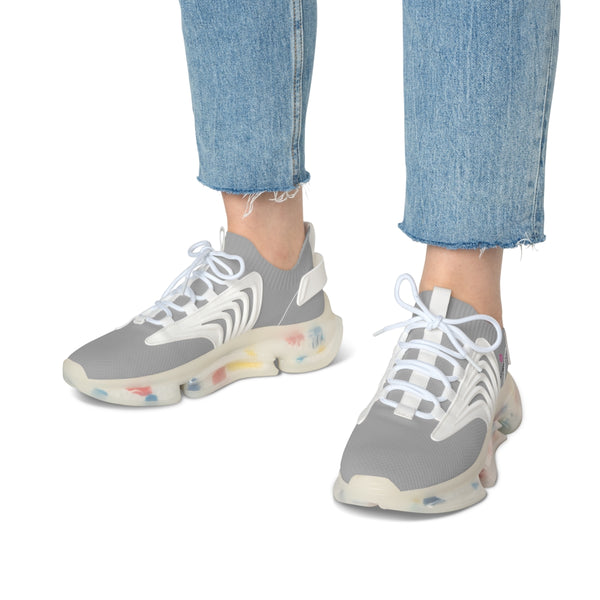 Women's Grey Color Mesh Sneakers, Best Solid Grey Color Mesh Breathable Sneakers For Women (US Size: 5.5-12)