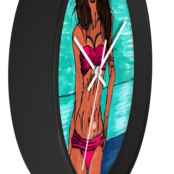 Pink Sexy Bikini Model Swimsuit Fashion Modern 10 inch Diameter Wall Clock-Wall Clock-Heidi Kimura Art LLC