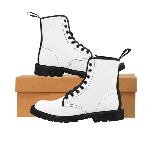 Bright White Men's Boots, Solid Color Print Men's Canvas Winter Bestseller Premium Quality Laced Up Boots Anti Heat + Moisture Designer Men's Winter Boots (US Size: 7-10.5)