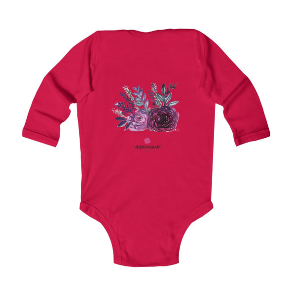 Floral Rose Print Infant Long Sleeve Bodysuit - Made in United Kingdom (Size: 6M-24M)-Kids clothes-Heidi Kimura Art LLC
