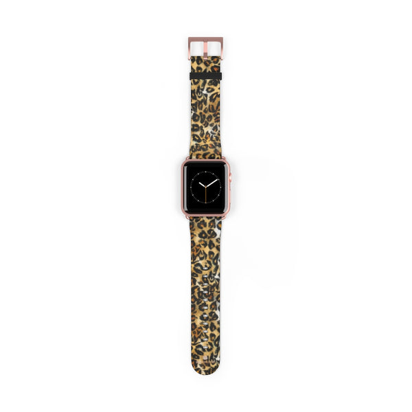 Brown Leopard Animal Print 38mm/42mm Watch Band For Apple Watch- Made in USA-Watch Band-42 mm-Rose Gold Matte-Heidi Kimura Art LLC