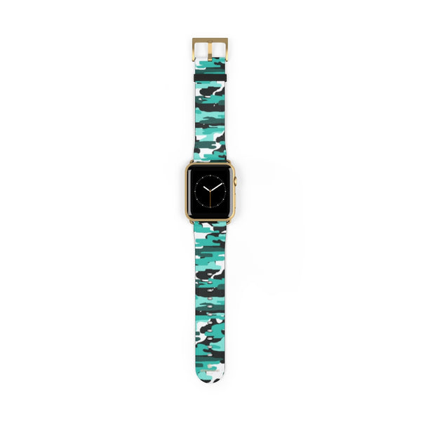 Blue Camo Army Military Print 38mm/42mm Watch Band For Apple Watch- Made in USA-Watch Band-42 mm-Gold Matte-Heidi Kimura Art LLC