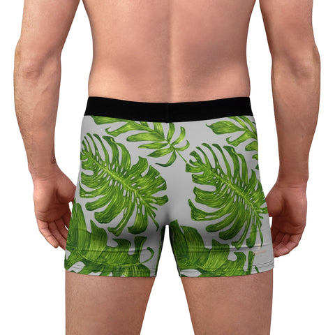 Grey Green Tropical Men's Boxer Briefs, Elastic Palm Leaf Print Sexy Underwear For Men-All Over Prints-Printify-Heidi Kimura Art LLC